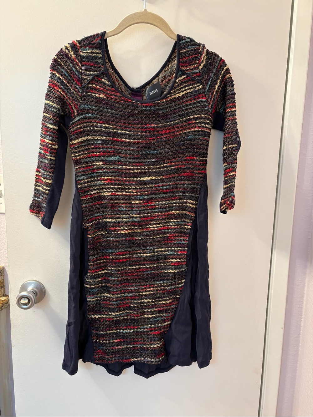 Anthropologie Maeve Dress Women's XSmall Boucle Colorful Knit Pockets Navy NWOT - Picture 3 of 13